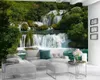 Personalizado 3D Wallpaper Paisagem 3d Digital Imprimir Wallpaper Green Forest Grande Cachoeira 3d Wallpaper Designs para sala de estar