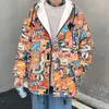 Mäns Down Parkas Men Woolen Full Print Hop Winter Jacket 2021 Mens Harajuku Graffiti Coats Man Koreanska Fashions Chic Oversize Windbreaker