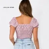 Femmes Sweetheart Encolure Boutonnée Crop Top avec manches bouffantes Little Daisy Crop Blouse LJ200811