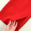 Женские костюмы, осенний большой размер, красный, с длинными рукавами и одной пряжкой, модная сумка, модная юбка, комплект из двух предметов 220221