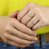 New Wholesale Gold Color Filled Fashion Simple Jewelry Single Turquoises Stone Horn Charm Delicate Dainty Women Finger Cute Daizy Ring