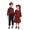 Top en herfst winter broer zus plaid matching outfits, kinderen jongens gentleman kleding + meisjes casual prinses outfits 211224