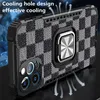 Magnetic Holder PU Läder Grid Telefon Fodraler för iPhone 11 12 Mini 13 Pro Max XR XS 7 8 Plus Shocksäker Soft TPU Ring Stativ Cover