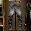 Jeans para hombres Moda Streetwear Hombres Negro Gris Color Destruido Ripped Slim Fit Pantalones Italiano Vintage Homme