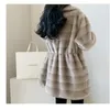 Long Jacket Women Winter Femme Veste Faux Fur Coat Gradient Mink Turn-Down Collar Stripe Clothes Warm Soft Furry Overcoat 201210