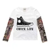 INS Spring Autumn Children's Clothing Boys T-shirt Long-sleeved Splicing Hip-hop Style Tattoo Sleeves Boys Graphic Tee G1224