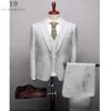 TianQiong arrivo Business Formal Party Jacquard Groom Blue Grey Wedding Suit For Men 3Pcs Set 201106