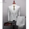 TianQiong arrival Business Formal Party Jacquard Groom Blue Grey Wedding Suit For Men 3Pcs Set 201106