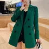 Chaquetas mujer 가을 긴 소매 자켓 여성 정장 코트 그린 블랙 솔리드 사무복 롱 여성 자켓 5025 80 201021