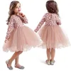 Spring Little Girls Flower Lace Princess Dress Party es Children Holiday Mesh Tutu Kids Long Sleeve Casual Clothing 211231