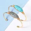 30pcs Vert Turquoise Naturel labradorite Pierre Cuff Bracelet main plaqué or fil enroulé Bezel Ovale ouvert Bracelet Bijoux