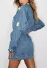 Kadın Ceketler Kadın Jean Moda Uzun Yıkanmış Denim Mont Yırtık Koma Kot Ceket Boy Kıyafetleri 2021