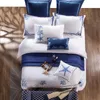 Chic Embroidery on White Egyptian Cotton Soft Bedding Hotel Bed Duvet Cover set King Queen Size 4/6/9Pcs 201022