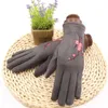 Lady Faux Suede Gloves 1 Pairs Plum Blossom Embroidery Mittens Winter Warm Full Finger For Outdoor Driving Female Mittens1