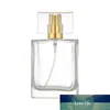 Bouteille en verre de parfum carrée la plus vendue 30 ml 50 ml bouteille de parfum de pulvérisation vide claire avec bouchon en argent doré