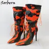 Sorbern camouflage ankel stövlar för kvinnors skor storlek 44 högklack elastiska fotled breda pittor pekade tå blå persika orange