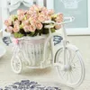 Rattan-Fahrradvase mit Seidenblumen, bunter Mini-Rosenblumenstrauß, Gänseblümchen, künstliche Blumen für Zuhause, Hochzeitsdekoration 201222