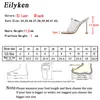 슬리퍼 Eilyken 패션 여성 뱀 프린트 Peep Toe Stilettos 발 뒤꿈치 여름 중공 통기성 메쉬 컬러 다이아몬드 파티 Shoes220308
