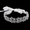 Headpieces Crystal Flowers Ribbon Bridal pannband Tiara Crown Silver Plated Wedding Hair Accessories Rhinestone Women Head Pieces