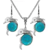 10 Set Pendant Drop Earrings Lovely Dolphin and Owl Shape Green Turquoise Stone Silver Plated Jewelry8464073