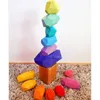 16 Pcs Children Wooden Colored Stone Stacking Game Building Block Education Toy LJ201113