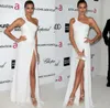 Sexy Proste Długie Ramię Prom Dresses High Side Split Długość Floor Długość Plised Satincelebrity Suknie Wieczorowe Robes De Soirée Dla Kobiet Made Custom