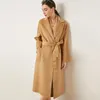 Frauen Doppel-Kaschmir-Winter-Mantel-Kerb-Kragen mit langen Ärmeln Fronttaschen Lace Up Gürtel Mode Freizeit Ober Overcoat