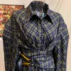 Getspring mulheres camisa blusa vintage xadrez s longo mulheres bandagem manga longa designer casual top plus size 220119