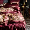 1000tc豪華なエジプトの綿布団カバーセットベッドシート枕シャムシックシックな刺繍寝具セットレッドグレーキングクイーンサイズ22917