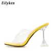 Eilyken مثير pvc النعال الشفافة الصنادل الصيف أزياء السيدات كريستال الكعب النعال أحذية حزب عالية الكعب حجم 35-42 Y200423