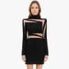 Adyce New Autumn Black Lace Bandage Dress Women Sexy Long Sleeve Hollow Out Club Mini Celebrity Runway Party Dress Vestidos 201204