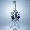 Blue Beaker Bongs Triple Column Recycler Dab Rig Glass Water Bong Smoking Hookah 14mm Joint with Bowl Glass Bong Cheap Glass Water Bongs