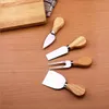 Cheese Knives 4pcs Sets Oak Handle Knife Fork Shovel Butter Pizza Slicer Cutter Stainless Steel Cutting Baking Cheese Board Set LSK1951