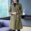 Sonbahar ve Kış Yeni Windshirt Kadın Moda Turn Lapel Mizaç Uzun Kollu Slim Ordu Yeşil Uzun ve Orta Uzunluk Palto LJ201021