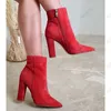 Rontic Handmade Women Winter Ankle Boots Faux Suede Zipper Chunky Heeled Pointed Toe Pretty Camel Night Club Shoes US Size 5-15