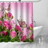 Kwiaty trawy motyla prysznicowe zasłony prysznicowe niestandardowy wodoodporny tkanina poliestrowa wysokiej jakości t200711