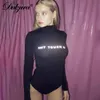 Dulzura 2019 otoño invierno mujer body body cuerpo reflectante algodón streetwear ropa carta impresión mameluco oficina T200116