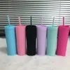 Matte 16oz Acrílico Tumbler Double Wall Plastic Travel Water Wedding Gift Palha com capa 6 Cores