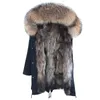 남자 파카 겨울 세련된 재킷 긴 streetwear 러시아어 7XL 진짜 모피 코트 자연 너구리 모피 칼라 후드 두꺼운 따뜻한 코트 201128