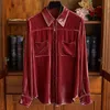 Chic Women's High quality long sleeves Velvet Shirts Autumn women shirt tops C332