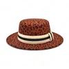 New Autumn Winter Wool Flat Top Bowler Hats Classic Leopard Fedora Hat Women Wide Brim Jazz Cap Man Vintage Panama