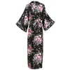 Satin Long Sleepwear For Female Nightgown V-neck Kimono Bathrobe Gown Print Flower Negligee Bathrobe Large Size 3XL 4XL 5XL 6XL1