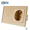 Bingoelec EU Standard 1 gäng 1 väg Dimmer Touch Switch med Tyskland Socket Glass Panel Wall Light Switch86157mm T200605