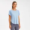 L-03 Yoga Sport Toppar Kortärmade Gym Kläder Dam Loose Fit Skjorta Snabbtorkande Andas Fitness Casual T-shirt Yoga Top