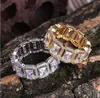 Mężczyźni Iced Out 360 Eternity Prostokąt CZ Stone Bling Pierścionki Micro Pave Cubic Cyrkonia Symulowane Diamenty Hip Hop Ring