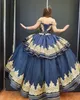 Vestido de baile de bordado de ouro rosa azul royal