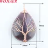 WOJIAER Fait À La Main Wrap Fil Arbre de Vie Sautoirs Colliers Pendentifs Forme De Goutte D'eau Pierre Naturelle Rose Rose Quartz Cristal Bijoux BO901