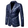 Retro Solid Color Mens Leather Suit Blazer Jacket Men Casual Business Wedding Long Sleeve Coat