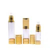 15 ml 30 ml Glänzende Gold Leere Kosmetische Airless Flasche Tragbare Nachfüllbare Pumpspender Flasche Für Lotion