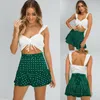 Women Summer Sexy High Waist Stretch Swing Skirts Ladies Boho Beach Green Polka Dot Mini Skirt1